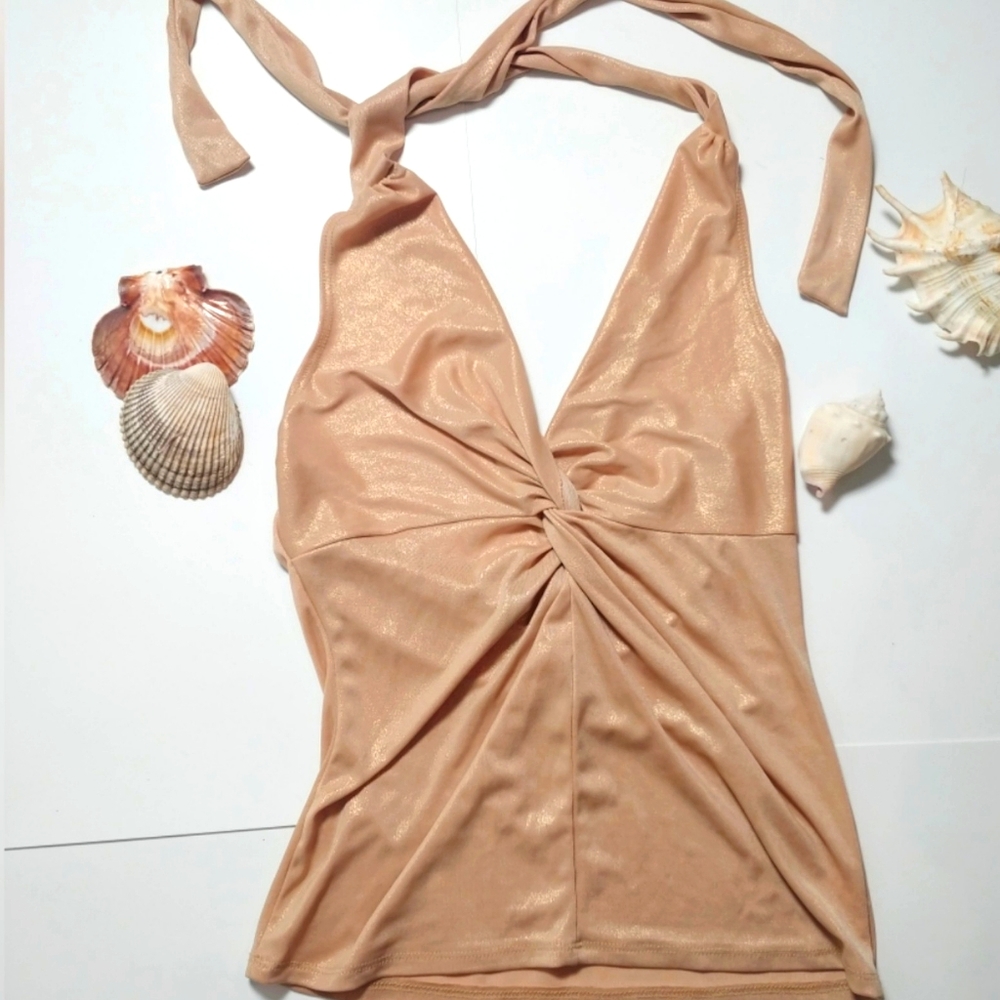 🌈3/$30 sale French Kiss Gold Halter Top L